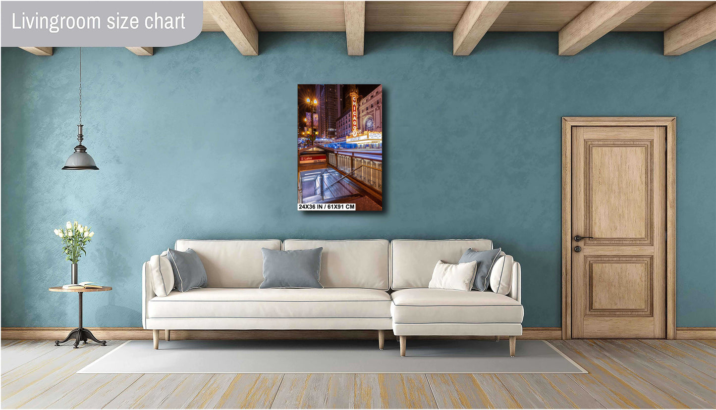 Chicago Theatre & Lake Station – Iconic Downtown Chicago Photography | Urban Cityscape Fine Art Print