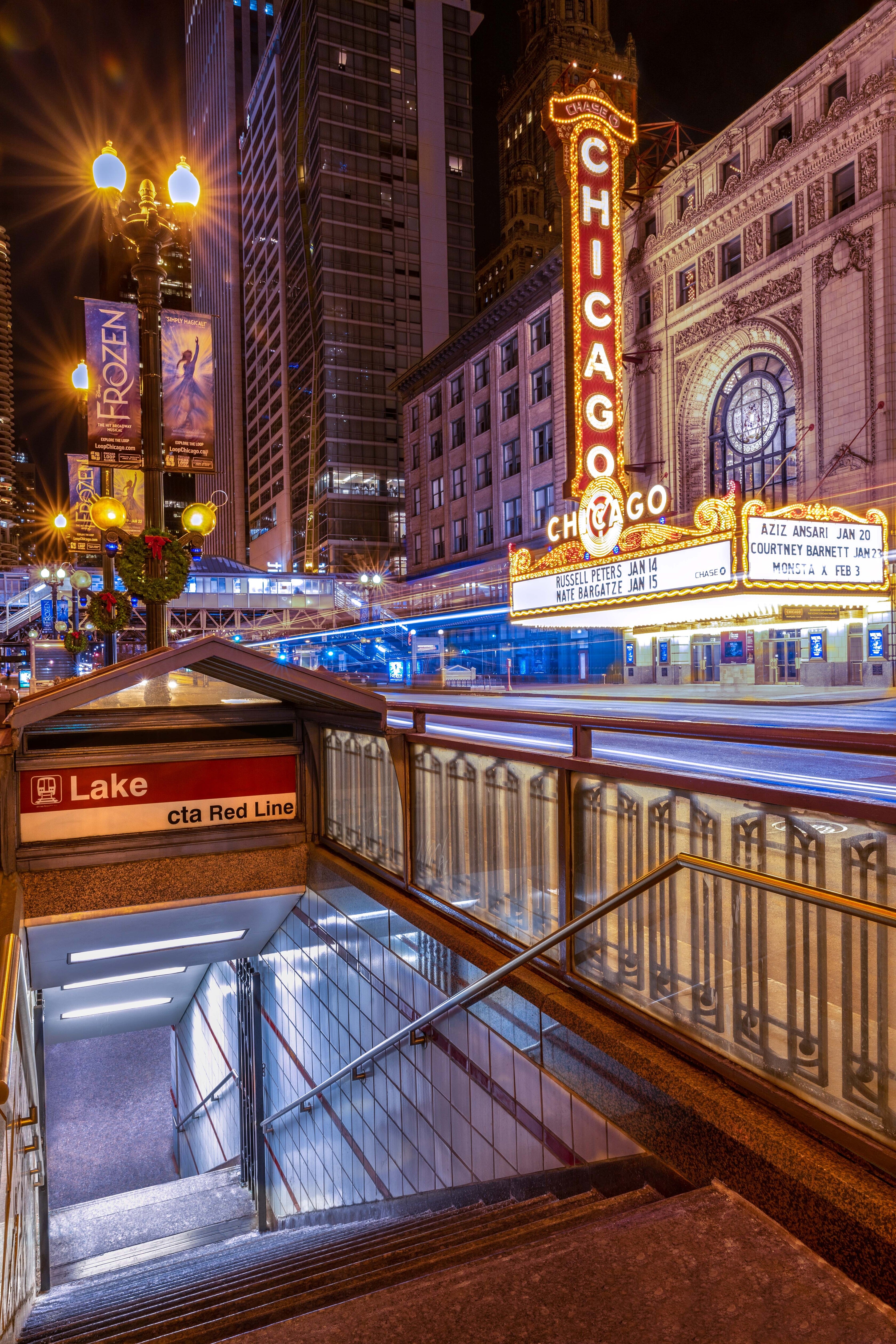 Chicago Theatre & Lake Station – Iconic Downtown Chicago Photography | Urban Cityscape Fine Art Print