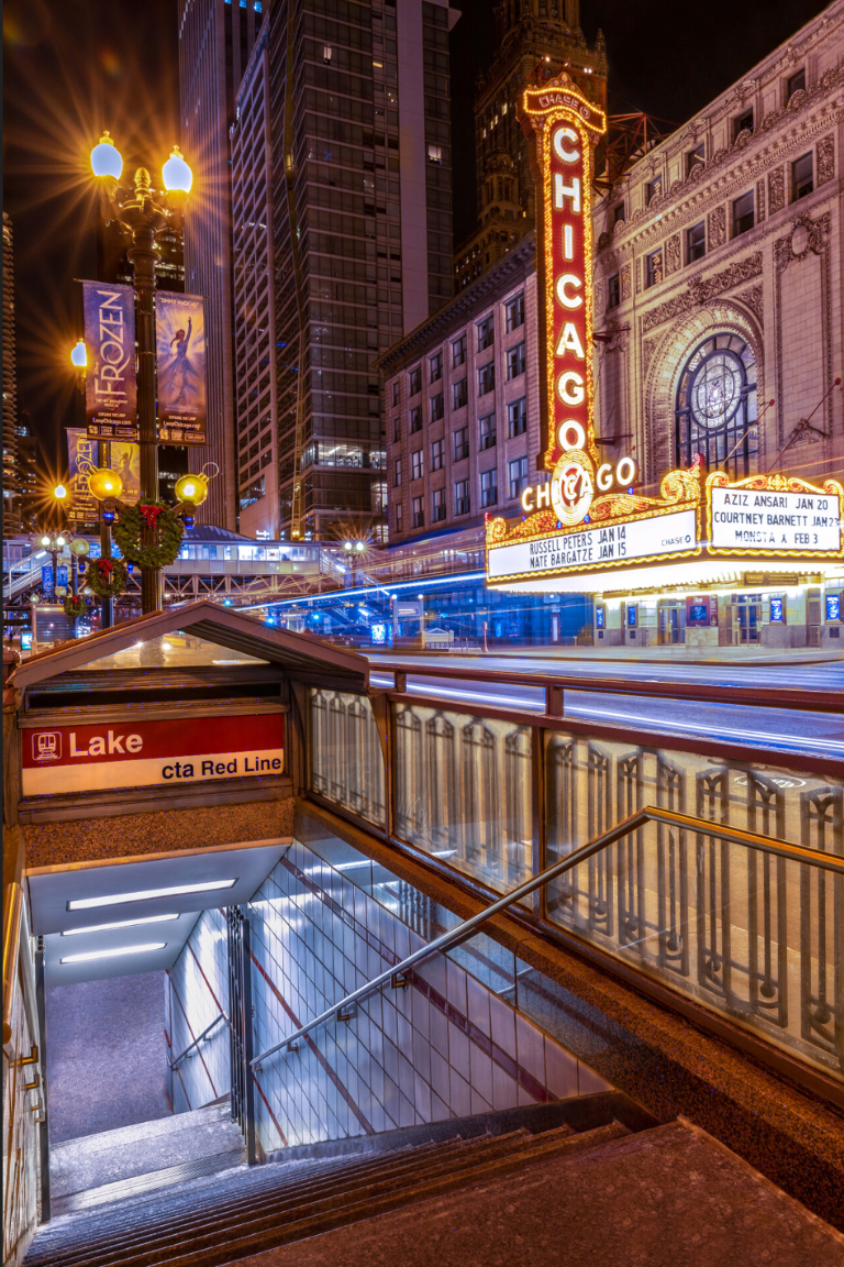 Chicago Theatre & Lake Station – Iconic Downtown Chicago Photography | Urban Cityscape Fine Art Print