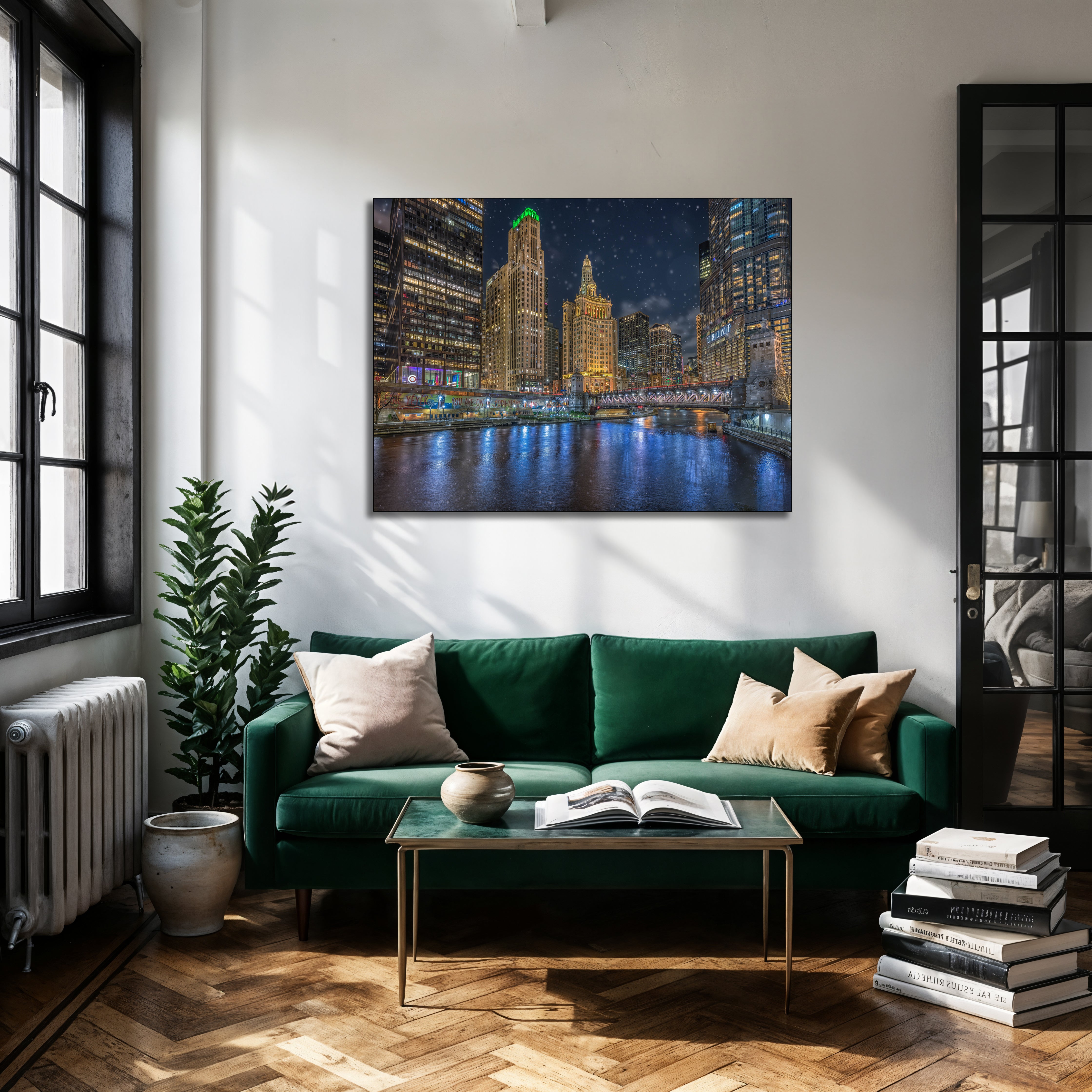 Chicago winter night canvas art