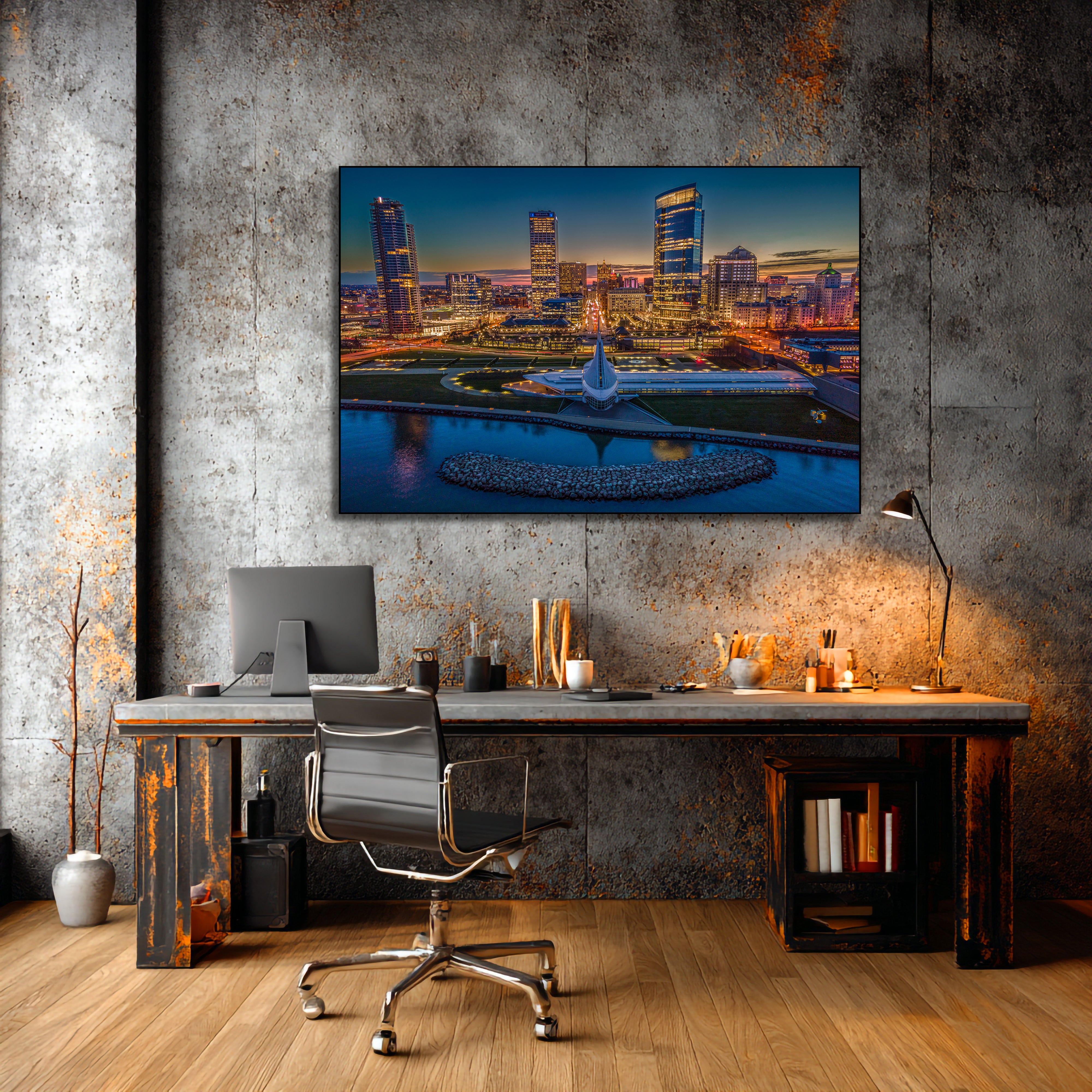 milwaukee riverfront metal wall print