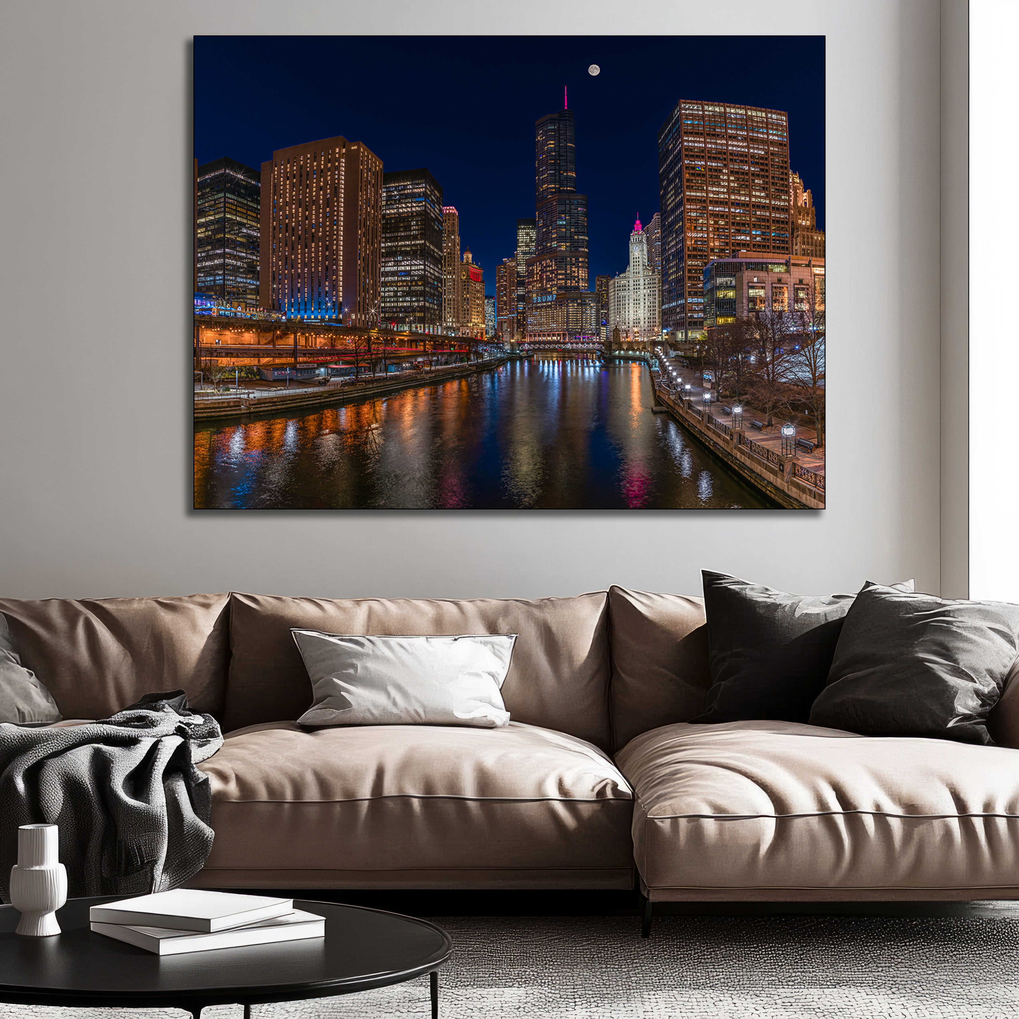 Chicago Wacker Drive night décor