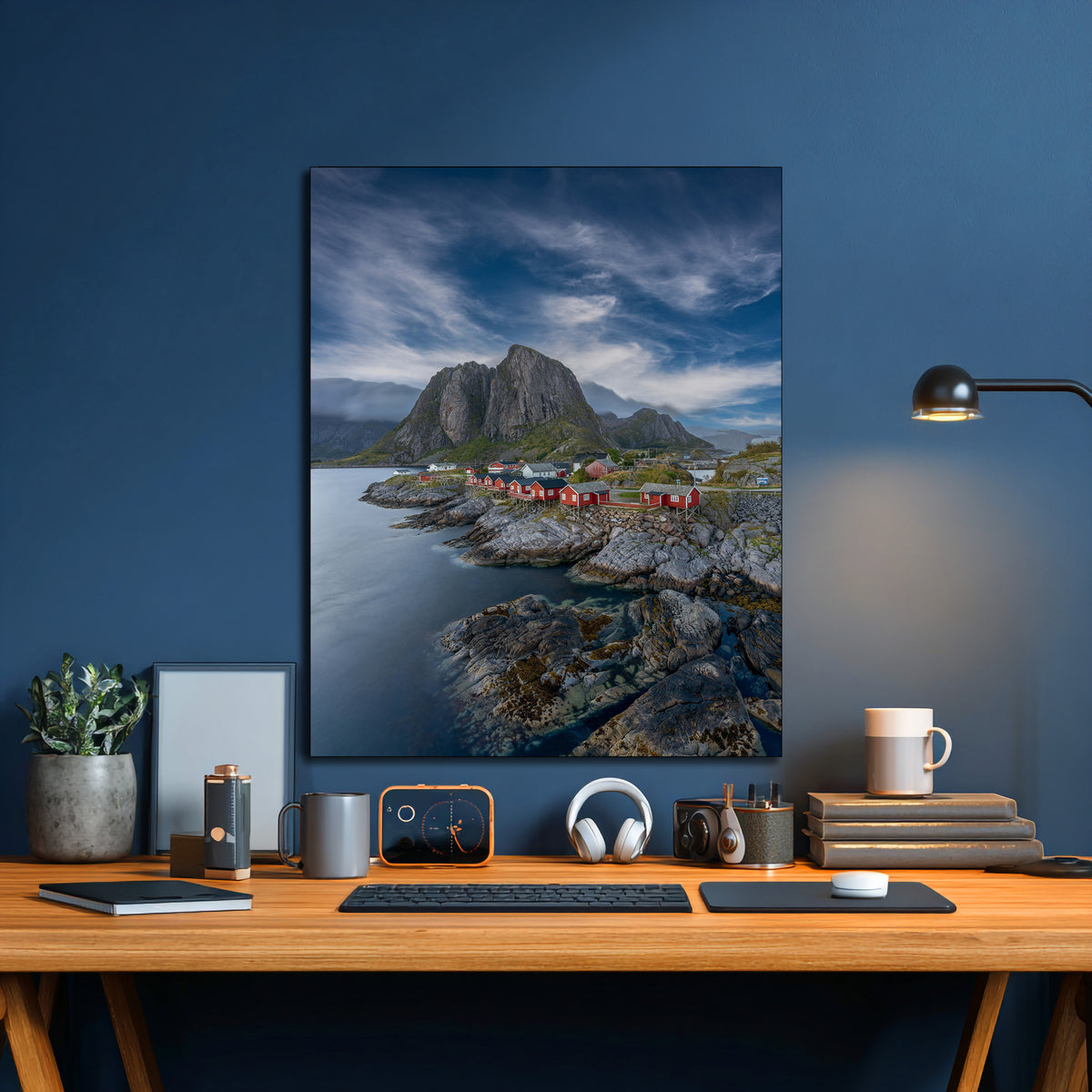 Moskenes Red Huts Wall Art | Fine Art Canvas, Acrylic & Metal Prints