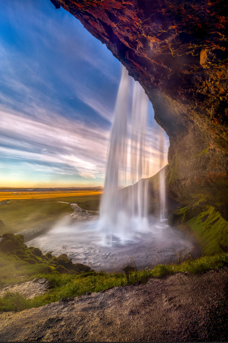 Seljalandsfoss Waterfall Sunset Iceland